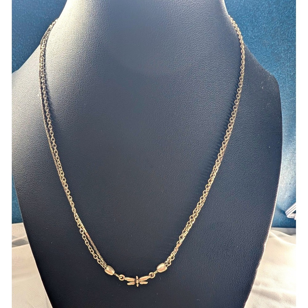 Axcess Liz Claiborne Silver Tone Dragonfly Pendant Necklace Double Strand 16-18"
